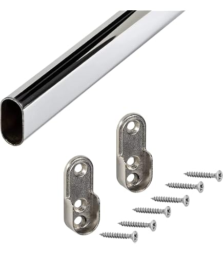 Tuyau De Cintre Evotrade Chromé 15x30mm - Longueur 2m Avec 4 Supports - Pour Placard, Dressing - À Découper