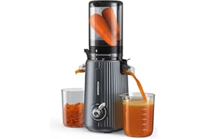 ACOQOOS Licuadoras para Frutas, Extractor de Zumos y Verduras con una Apertura de Alimentación de 110 mm, Fácil de Limpiar Máquina de Jugo Lento con 2 Vasos