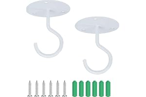 MAOXINTEK Ganchos de Techo de Pared de Hierro, Cielo Raso Base Redonda Montaje Colgadores de Tornillo para Colgar para Lámparas, Plantas, Comederos de Pájaros, Macetas, Linternas (2 Piezas)