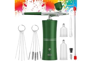 VEGOATY Kit aerografo portatile, ricaricabile, con spazzola, mini aerografo con compressore per nail art, decorazione torte, trucco, modellazione tatuaggio, colorazione modello (verde)