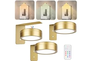 ELIPHONTOWNE 3 PCS Picture Lights for Wall - Remote Control 13 Colors LED Magnetic Wall Lights for Home Bedroom Living Room Photo, Wireless Art Battery Operated Picture Light, Poster Light (Golden, Need Battery)