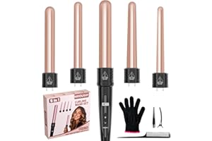NWOUIIAY Ferro Arricciacapelli 5 in 1, Ondulatore Modellatore con Display LCD e Temperatura Regolabile 80°C - 230°C, Piastra Onde per Capelli con 9-32 mm Ferri di Diverso, Guanto, 2 Clip, Adatto a Tutte