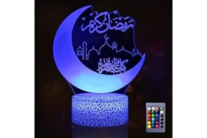 IWTBNOA Ramadán Decoración LED DIY Lamp, Mubarak Ramadán LED Lampe, 3D 16 colores, lámpara de luna, decoración de Eid Decoraciones Luna para el hogar Ramadán Artesanía Decoración