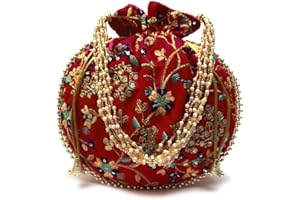 GULAAL ART Indian Handmade Flower Embroidered Olive green Cotton Potli Bag Clutch Purse Pouch Drawstring Bag For Women's Wedding Gift