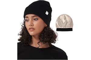 Hat Hut Bonnet d'hiver pour Femme et Homme, doublé de Satin pour Femme, Bonnet tricoté pour Cheveux, Slouch Beanie Unisexe