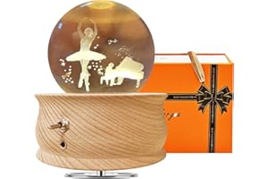 JOIENDY Carillon con Sfera di Cristallo, Rotazione a 360° della Base 3D Palla di Cristallo Sfera Vetro Lampada a LED Regalo per Natale Compleanno San Valentino della Mamma Decorazione