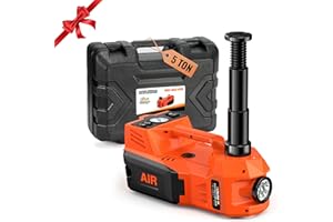 olmlmo Cric Elettrico per Auto 5T, 12V Martinetto Idraulico Elettrico 15,5-45 cm con Pompa Gonfiabile e Luce, Idraulico Sollevatore per Auto, SUV, Berlina, Cambio Pneumatici, Riparazione Garage