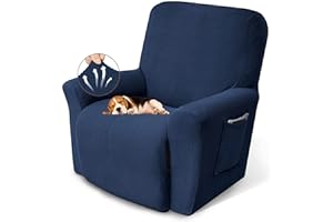 KEKUOU Recliner Covers Recliner Chair Covers Stretch Couch Cover Slipcovers 1 Piece Furniture Protector with Elastic Bottom for Kids,Pet. Jacquard Small Checked Pattern Fabric(Recliner, Navy Blue)