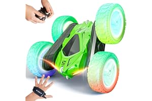 Tecnock 2024 New Remote Control Car with 360° Flip Stunt Hand Control Racing Car 2.4GHz Gesture Sensor 4WD In/Outdoor RC Car LED Flashing Car Toy 3-8+ Years Rechargeable for Boy Girl Gift Green