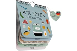 ‎WUNI WUNI Airfryer Zubehör - kompakter Spickzettel für Temperatur, Dauer & Menge - deutsche Airfryer Garanleitung - Ninja Heißluftfritteuse Zubehör - Air Fryer Rezeptbuch