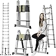Heavy Duty Telescoping Ladder, Aluminum Ladder, Multi-Function A Type Portable Telescopic Extension Balance Rod Non-Slip Cap for Indoor Outdoor Industrial Household Use Multi-Purpose (1.6m x 1.6m)