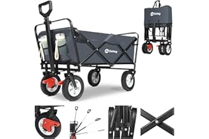 ‎SEKEY Sekey Bollerwagen Faltbar Gummireifen 200KG Schwerlast, Faltbarer Bollerwagen Geländetauglich, Klappbarer Handwagen Strand Camping Kinder Ultraleise Vollgummi 100L, StarkX 3114, Grau