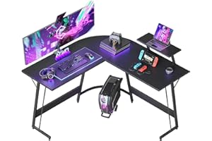 Cubiker L Shaped Desk, 130 cm Computer Corner Desk, Gaming Desk with Monitor Stand, Home Office Study Writing Workstation, Space-Saving, Black