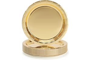 PARTY GO Piatti Carta Oro 50 Pezzi 23cm, Stoviglie per Feste usa e Getta Eleganti per Compleanno, Nuziale Doccia, Fidanzamento, Matrimonio