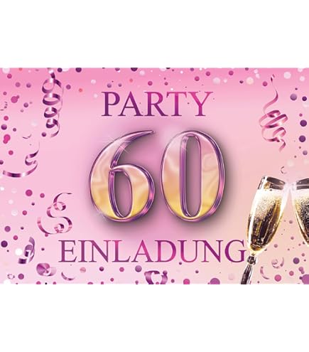 Schöne Einladungskarten Sekt Geburtstag 40,50,60,70 Inkl. Umschläge