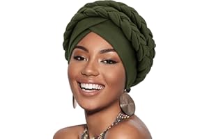 DRESHOW Turbante Africano para Mujeres Doble Preatado Trenzado Envoltura de Cabeza Sombreros Moda Gorra de Dormi Gorro cáncer de quimio