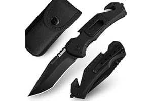 IKORES Klappmesser (Zweihandmesser), 20cm Taschenmesser mit Aluminium-Griff und Nylonscheide, 7Cr13Mov Klinge aus rostfreiem Stahl Taschenmesser, 5-in-1 Edc Messer