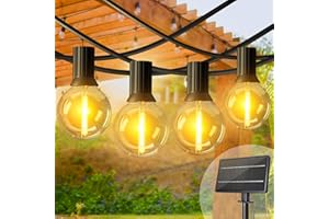 Yeeklab Guirlande Guinguette Extérieur Solaire, Guirlande Lumineuse Exterieure 15M avec 25+2 G40 LED Ampoules Blanc Chaud Chaîne Lumiere Exterieur pour Patio Terrasse Fête Mariage