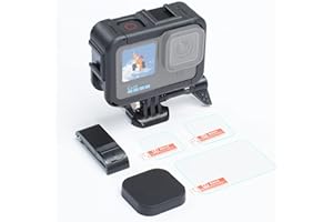 SEASKY 4-in-1-Zubehör-Set für GoPro Hero 12/11/10/9, erweitertes Schutzgehäuse, Käfiggehäuse, 3 Displayschutzfolien aus gehärtetem Glas, direkt aufladbare Seitenabdeckung, Objektivabdeckung, Schwarz