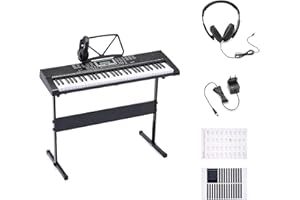 Amazon Basics Clavier de piano numérique portable 61 touches Haut-parleurs et chansons intégrés Prise européenne, 93 x 30.4 x 9.32 cm (L x l x H), Noir