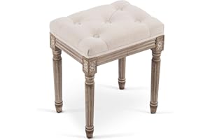 VONLUCE 30x40x47cm Taburete de Tocador de Estilo Vintage Taburete de Piano con Patas de Madera Taburete de Entrada para Dormitorio o Sala de Estar