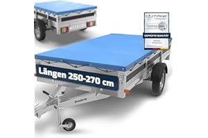 ‎TARPOFIX Tarpofix® Anhänger Plane 264 x 135 cm inkl. Planenseil | Anhängerplane Flachplane aus PVC PLANENMATERIAL | Verstärkte Brenderup Anhänger Plane für PKW Hänger | Abdeckplane Anhänger Abdeckung | Blau