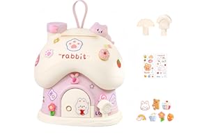 Cnwinu Mushroom House Piggy Bank,Money Saving Box With Random Sticker,Key,Girls Money Box,Cute Money Tin For Deposited Money Safe.DIY Room Decoration Money Bank,Birthday Gifts For Kids Money Box(Pink)