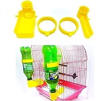 Ararat® Bird Cage Automatic Feeder Drinker Cups for Any Bottle Use with Free Bottle Holder Rings Yellow (Pack of 1)