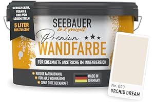 SEEBAUER diy Wandfarbe Beige 5L für Innen (No. 003 Orchid Dream) Edelmatte Innenfarbe Sand Beige - Beigetöne sehr hohe Deckkraft - Matt, Abwaschbar und Tropffrei
