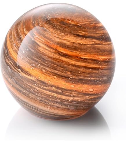 Auraglow Handgemaakt Geblazen Glas Kunst Planeet LED Tafellamp, Draadloze Batterij Aangedreven Licht, [Jupiter