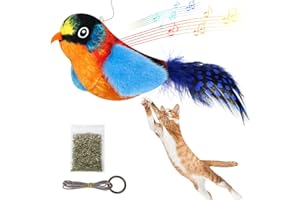 Aucenix Bird Cat Feather Toy - Teaser Catnip Toy Touch Activated for Kitten, Funny Chirping Bird Interactive Toys Retractable Hanging for Indoor Cats Chasing, Chewing, Playing (Blue)