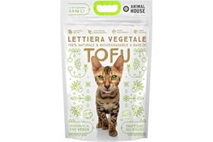 Animal House Lettiera Naturale al Tofu, Sicura per Umani e Animali, Non Graffia, Antipolvere, Profumata al Tè Verde, Trattiene gli Odori Senza Infastidire i Felini 2.6KG(6L)