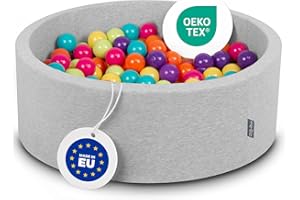 KiddyMoon 90X30cm/300 Bolas ∅ 7Cm Piscina De Bolas para Ninos Hecha En La UE, Grisclr:Verdeclr/Amarilo/Turq./Naranj/Rosaos/Morad