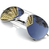 Lunettes De Soleil Aviateur Grandes Verres Effet Miroir - Monture Argentée Métal, Unisexe, Neuf Avec étiquettes