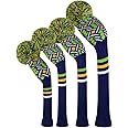 Scott Edward Knitted Golf Head Covers 4PCS Handmade Fit Well for Driver and Fairway Woods with Long Neck Pom Pom Golf Club Headcovers Set (Four Colors)