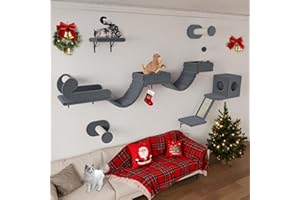 BYBYME Kletterwand Katzen Mit Langer BrüCke, Katzenregale Mit KratzbäUmen Und Katzenhaus, 5PCS Platzsparendes KlettermöBel FüR Erwachsene Katzen Und KäTzchen (Dunkelgrau)
