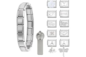 Paffartt 22Pcs Italian Charms Armband Set Classic Glieder Italy Charm 9mm Abnehmbare Edelstahl Modul Armband mit Öffnungswerkzeugen für Modischer Handbemaltes Vintage Basisarmband Italienische Charms