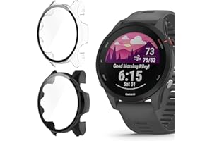 ONETUO Compatible for Garmin Forerunner 255 Hard PC Case With Tempered Glass Screen Protector for 255/255S Smartwatch (255-46mm, Black+Clear)