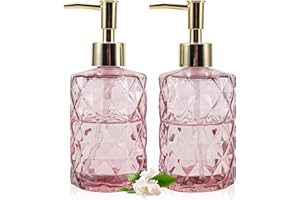 GOYISEE Glass Soap Dispenser - 2 Pack,12 Oz Diamond Design Glass Refillable Hand Soap Dispensers,Mouthwash & Lotion Dispensers for Kitchen, Bathroom (Pink)