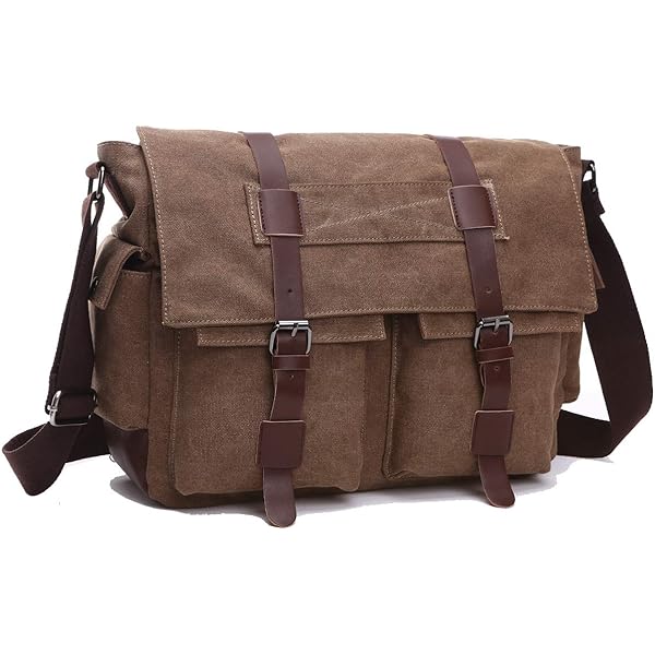 Vintage Military Messenger Bag - Upcycled Leather Canvas Shoulder Bag For Laptops