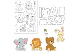GLOBLELAND 2PCS Bambola Orso Coniglio Leone Elefante Pin Impronta Timbri e Fustelle Trasparenti per Creazione di Carte, Decorazione e Scrapbooking Fai da Te, Fustelle Mentali