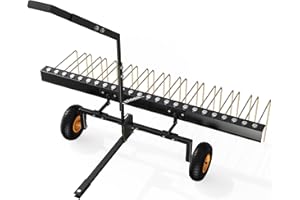 YINTATECH 60" Pine Needle Rake Tow Behind,Lawn Tractor Straw Rake Fit for ATV&Tractor, 24 Tines, Black&Gold