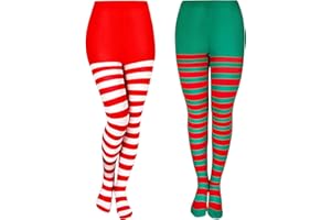 REDSTAR 2pc Striped Elf Tights for Women Fancy Dress Accessory - Christmas Tights for Women 1 Red and White and 1 Red and Green Stripes - Elf Costume Stripy Stockings for Christmas Costume