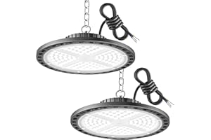 YIQIBRO 100W UFO Foco LED de Interior, 10000LM 7000K Blanco Frio Luz de Garaje,IP65 Impermeable Proyector LED Interior Industrial para Iluminação Comercial 2 Piezas