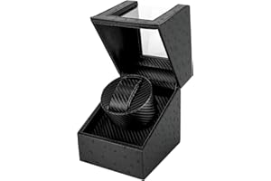 Gifort Watch Winder, Scatola Carica Orologio Scatola orologio a carica automatica in cuoio Cassa per orologio fibra di carbonio con motore silenzioso per orologi da polso (Grana di struzzo, Nero)