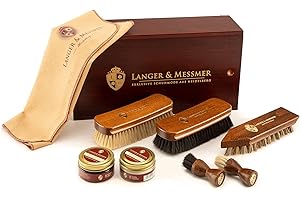 Langer & Messmer caja limpieza zapatos de alta calidad sin contenido o con set de cuidado de varias piezas con cremas para el cuidado, cepillos para zapatos y paños de algodón modelo Mannheim
