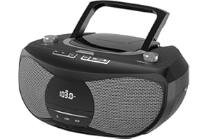 LONPOO Portable CD Player | Stereo Bluetooth Boombox | FM Radio Turn Knob | Auto Lid Open Button | Big LCD Display | Concealed Ports of USB/AUX/Earphone | Rear Power Protection Button (LP-D12)