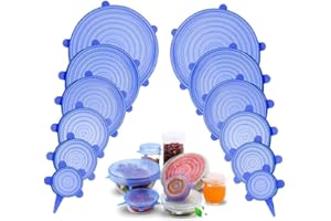 HGKOL 12Pcs Silicone Stretch Lids Reusable Lids Food Covers BPA Free Tin Cover Lids Dishwasher Safe Container Lid Covers for Leftover Food Fruit Bowls Pots - 6 Sizes