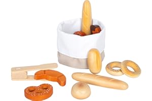small foot Brotkorb-Set "fresh" aus Holz, mit Backzange, Zubehör für Kinderküche und Kaufladen, ab 3 Jahren, 11444