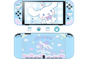 DLseego Coque de Protection pour Switch OLED, Compatible avec la Console Nintendo Switch OLED et la Coque Joy-Con avec 4 Capuchons en Silicone pour Pouce -Bleu (Chien des Nuages)